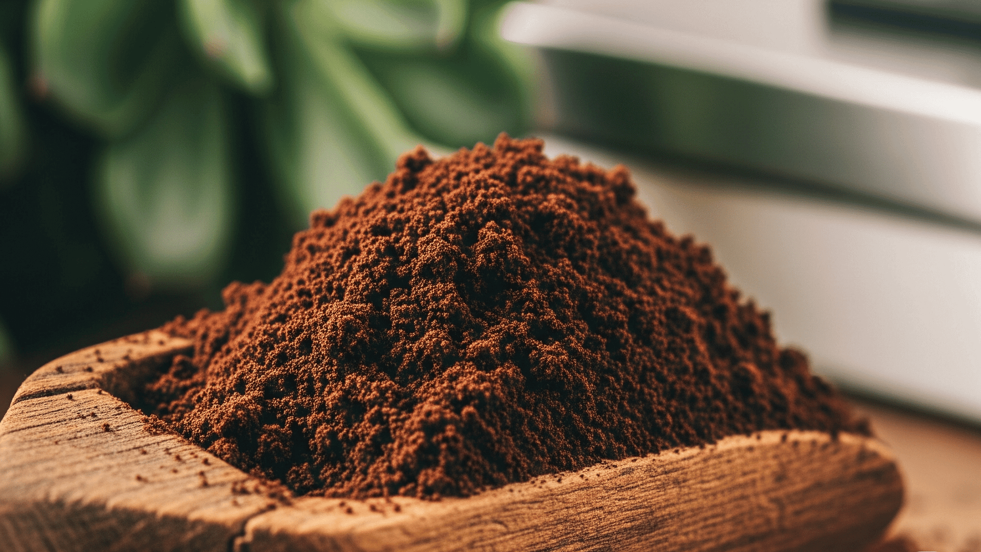 Close-up of used coffee grounds, ready for repurposing.