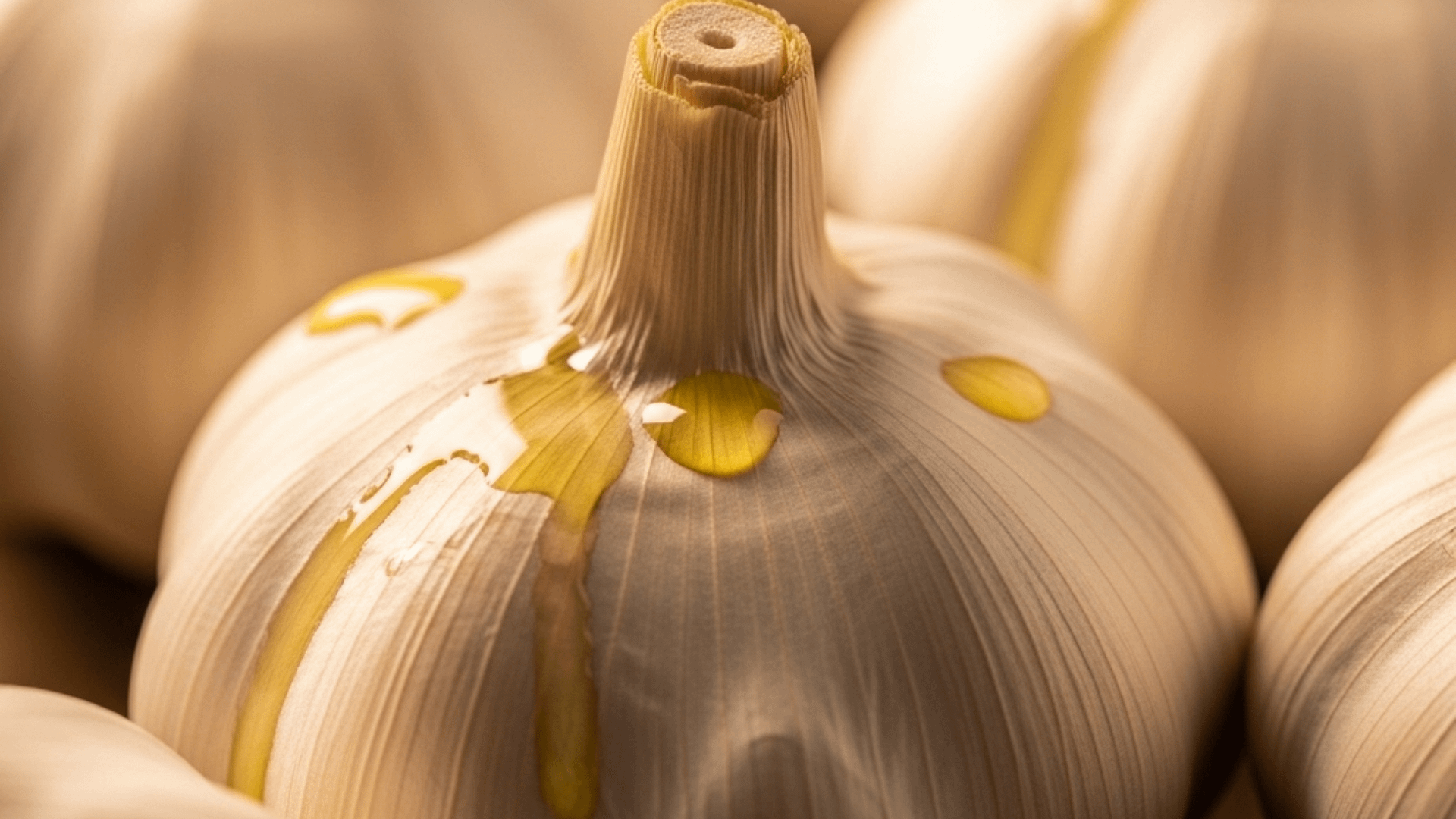 Whole heads of garlic, lightly oiled, prepared for roasting.