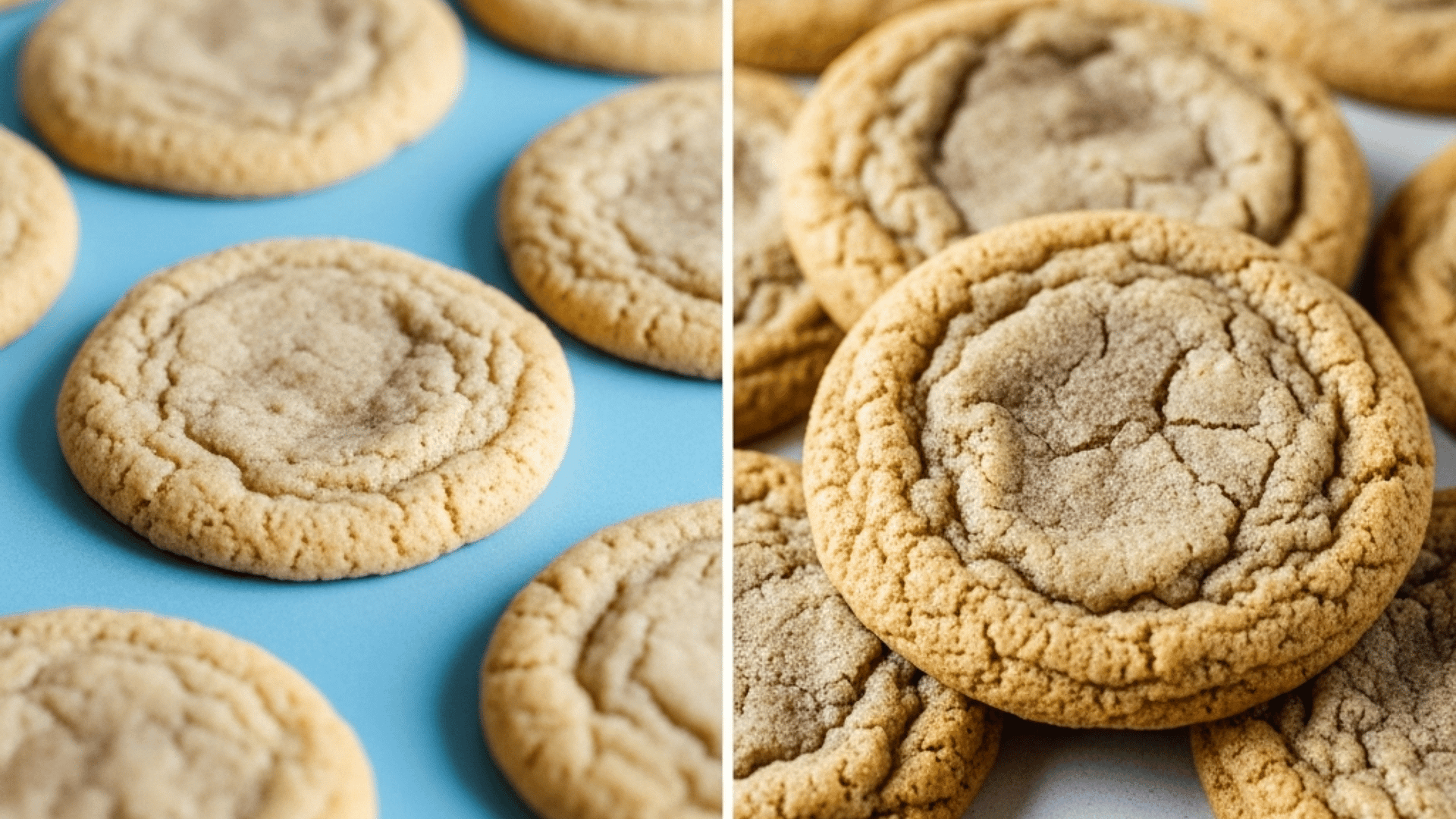 Comparison of overly spread, flat cookies versus perfectly baked, thick cookies.