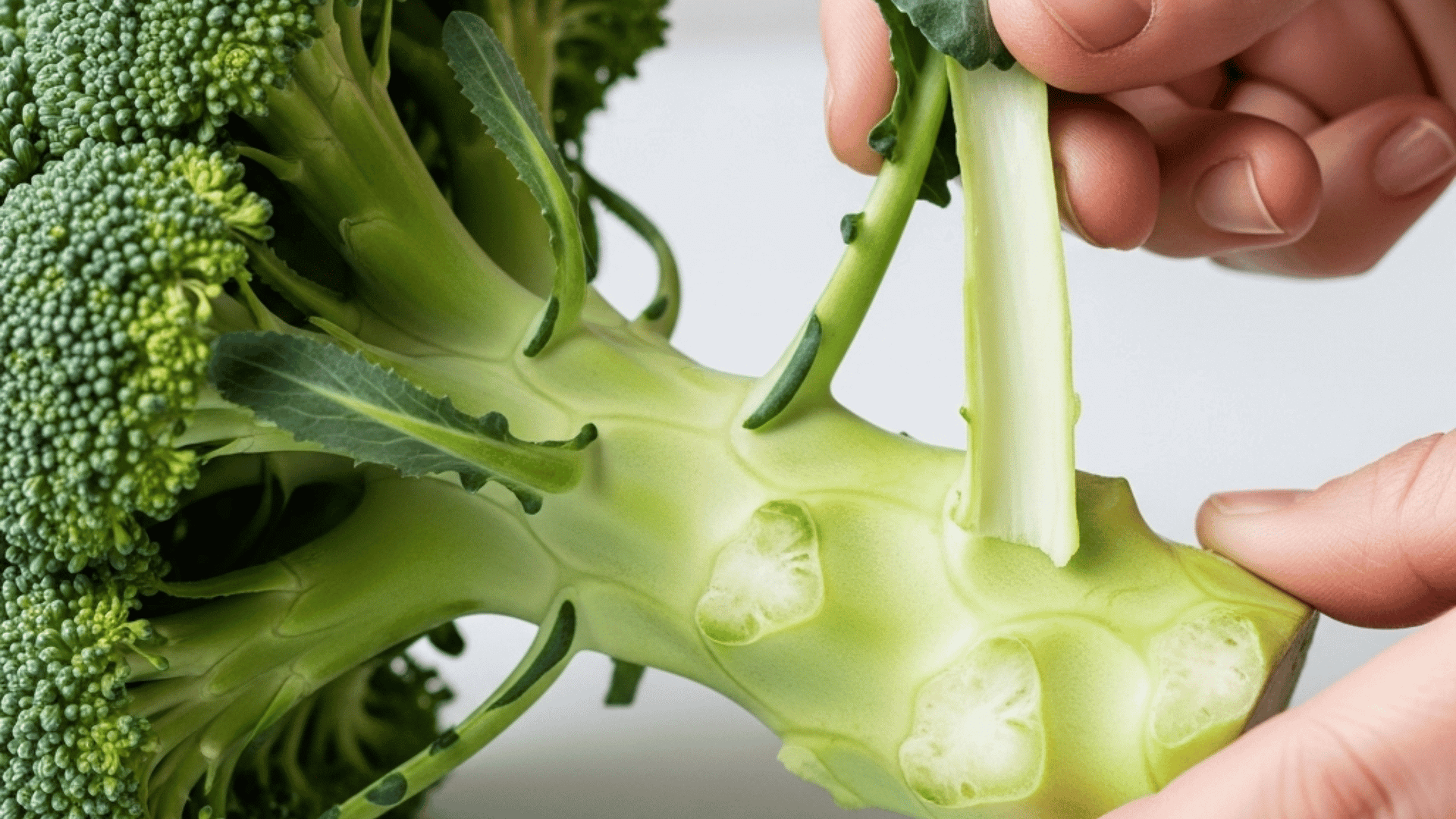 Fresh broccoli head with a prominent, ready-to-use stem.