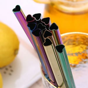 Reusable Heart-Shaped Metal Straws for Bubble Tea