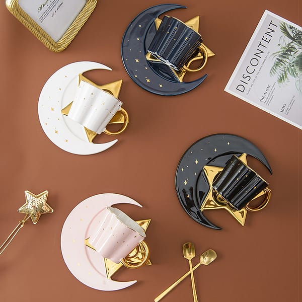 Creative Ceramic Cup with Star & Moon Saucer