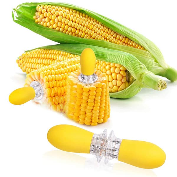 Yellow Corn Cob Holder Stainless Steel Fork Skewer Is Suitable For Corn